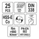 Набор сверл по металлу CO-HSS 1-13 мм 25 шт. YATO YT-41605